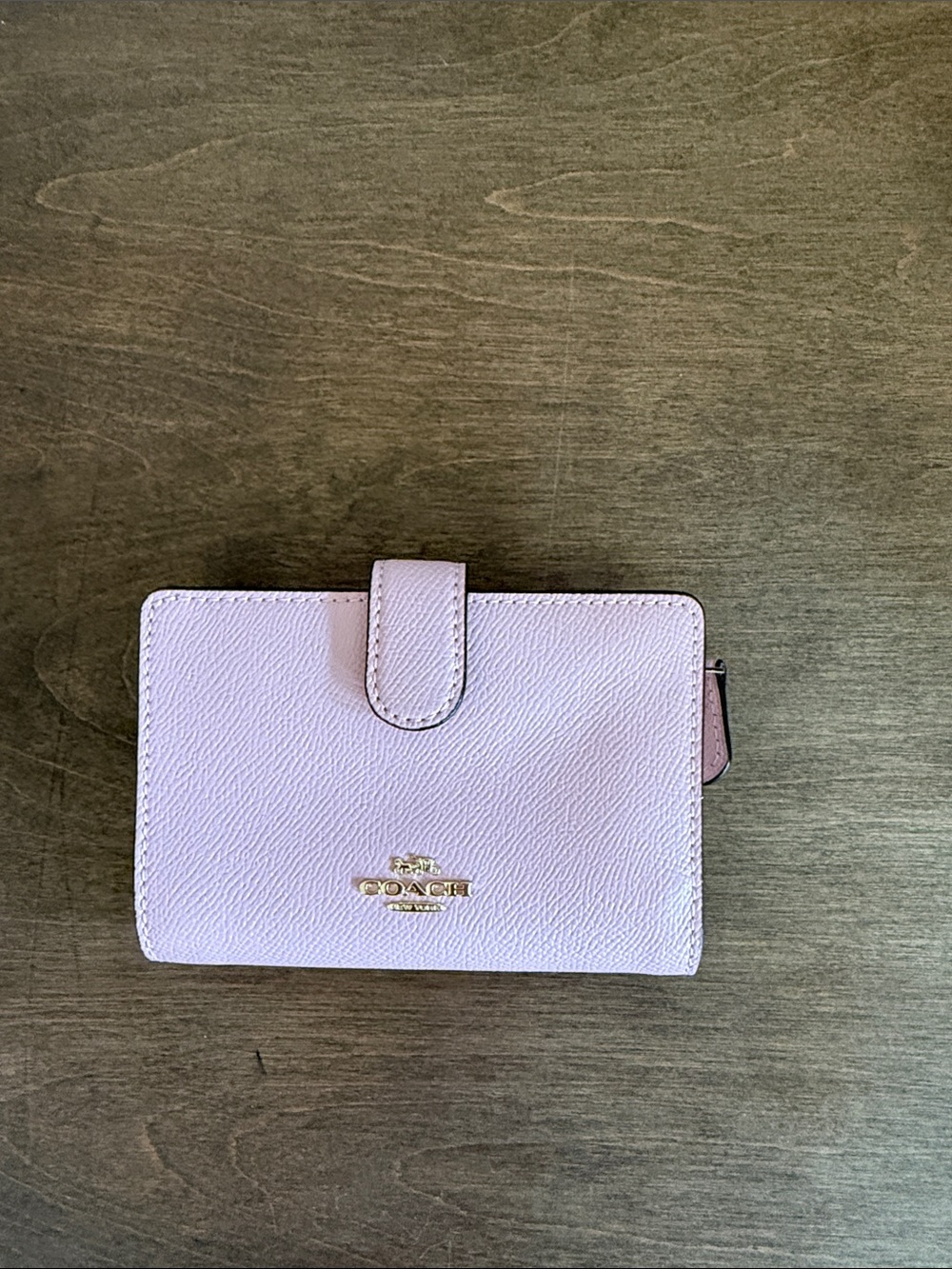 Coach Pebbled Leather Snap Wallet in Light Pink with Gold Logo